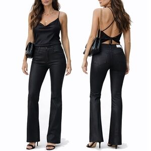 PAIGE High Rise Manhattan Coated Black Pants NWOT Size 28